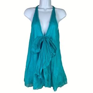 Elizabeth & James NWT Cotton Metallic Crinkle Tie Flowy Top Turquoise Size XS